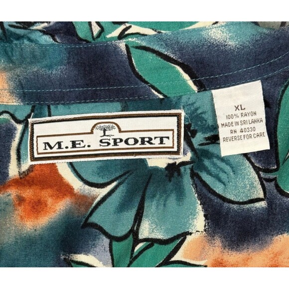 ME Sport Vintage Hawaiian Shirt XL Tropical‎ Floral Blue 90s Rayon Single Stitch - Picture 3 of 3